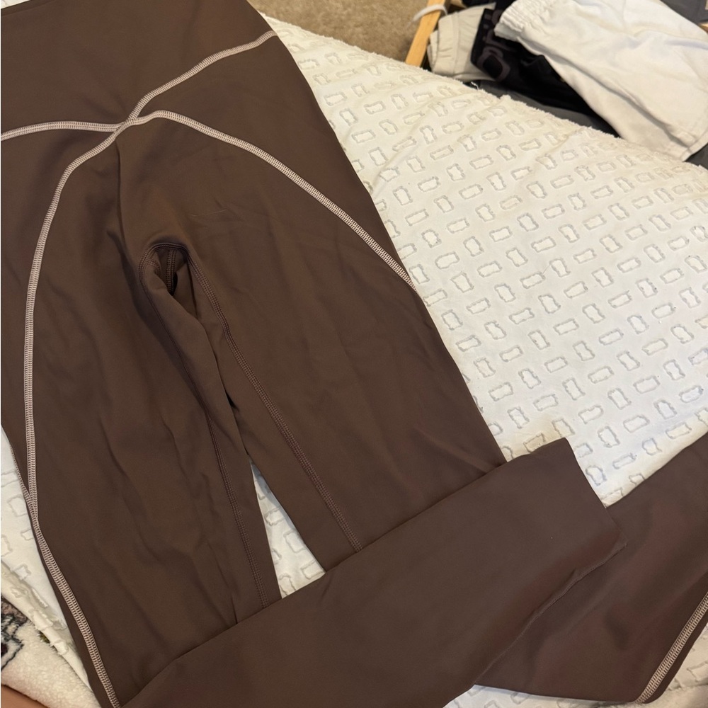 Aerie Brown Leggings with Cream Stitching